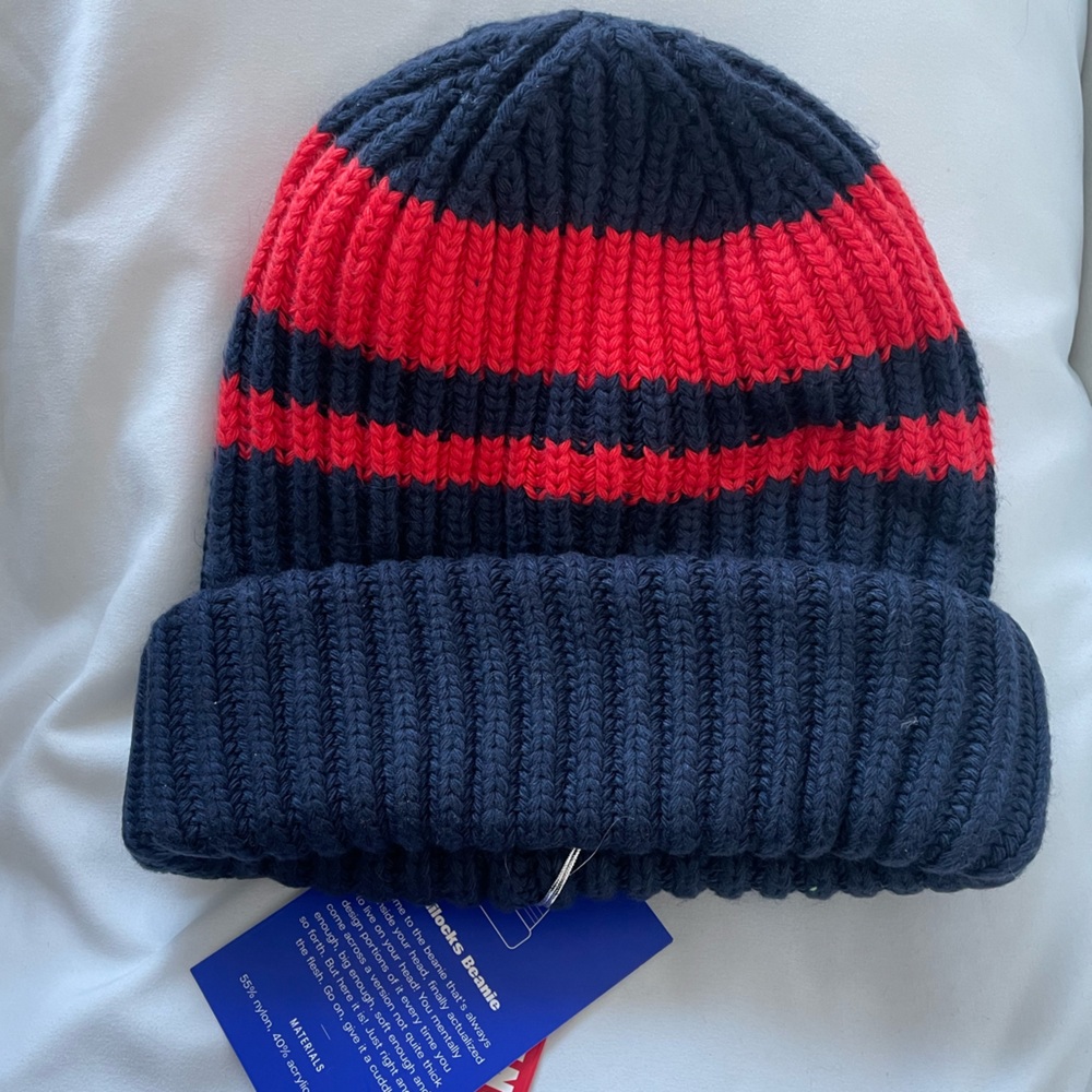 Man Repeller Blue/Red Stripe Chunky Knit Beanie